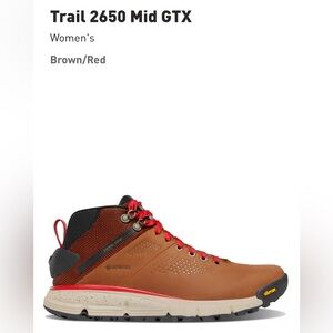 Danner Women's Trail 2650 Mid 4" Gore-Tex Hiking Shoe, Brown/Red Gtx Size 7M NEW